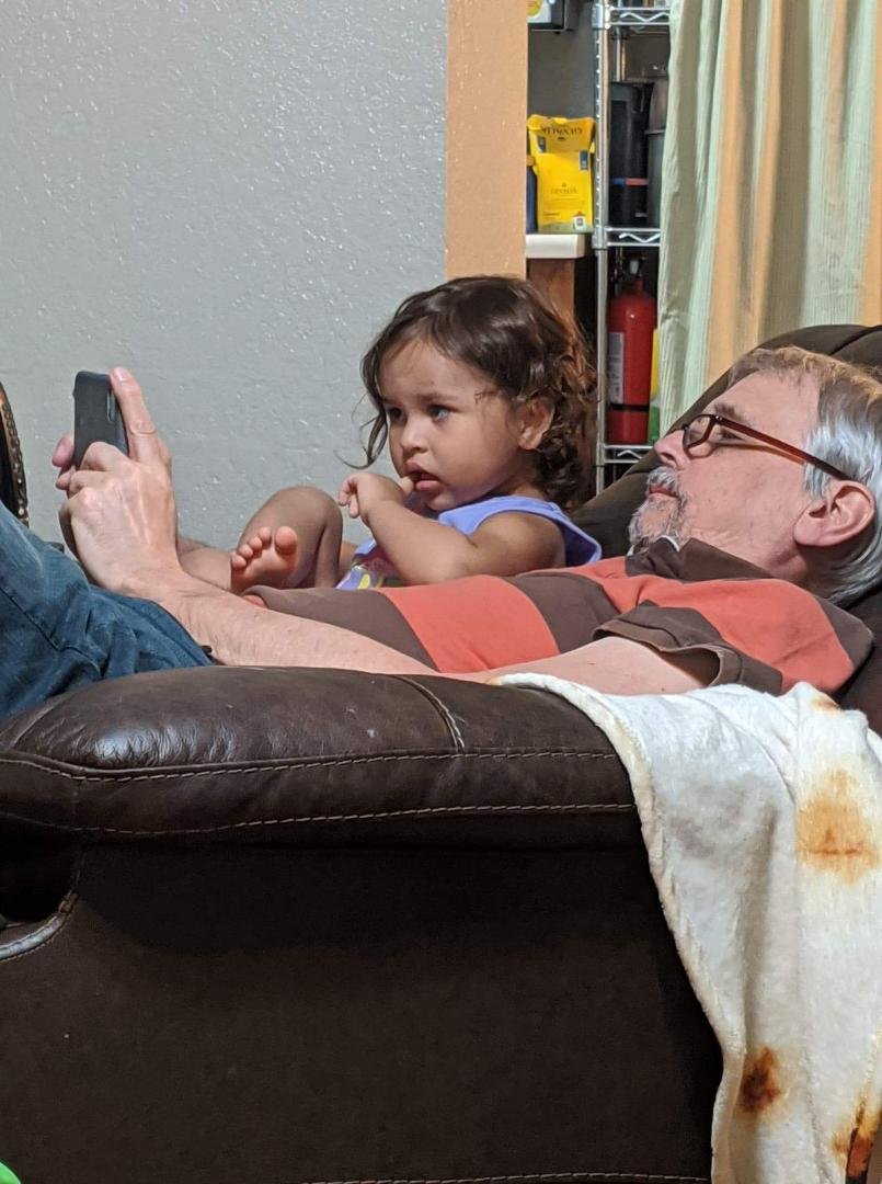 Grampa granddaughter video time 😊