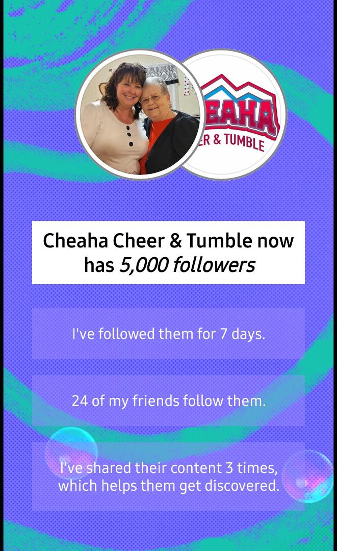 Happy to help Cheaha Cheer & Tumble reach 5,000 followers