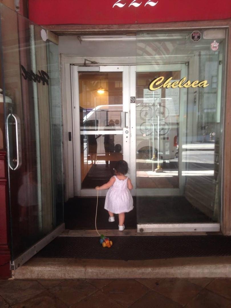 Checking us into the famous Hotel Chelsea