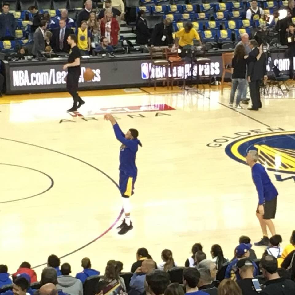 Watching Steph shooting from my seat at tonight’s game with Bill McG.