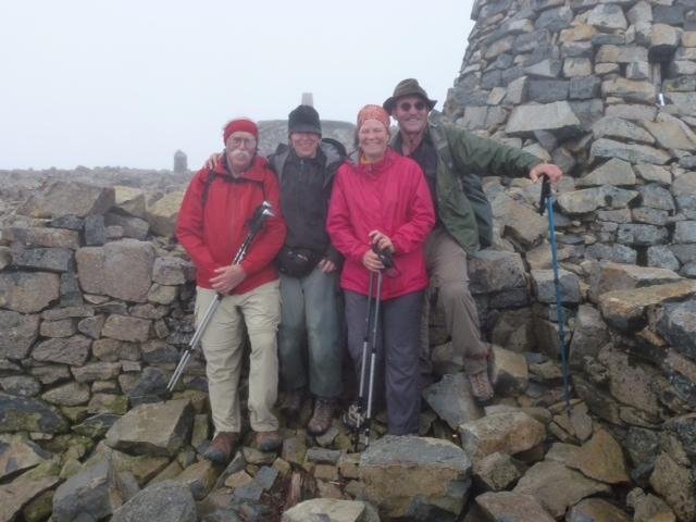 Ruth, Peter, Sarah, & Joel. Recovering from our hike up Ben Nevis. Sea level at the bottom, snow at the top. Sore thighs this morning.