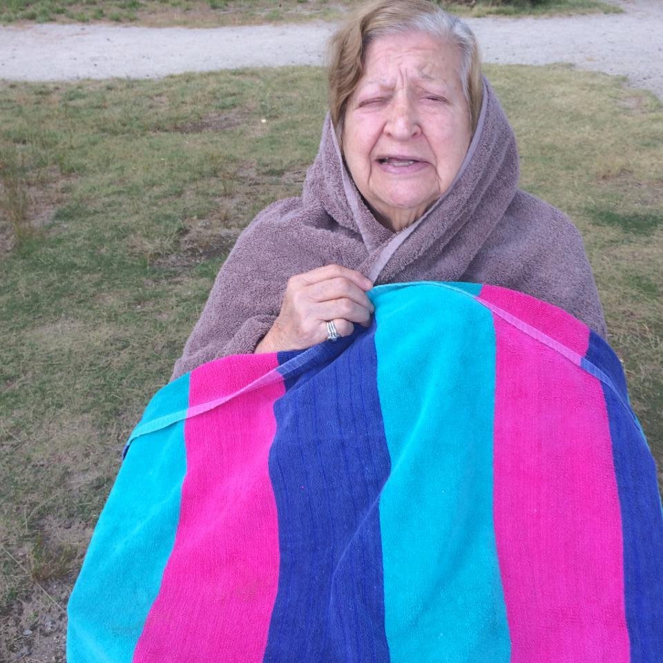 Mom cold at lake ,