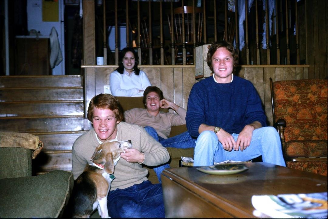 The whole clan smiling on cue - very rare.