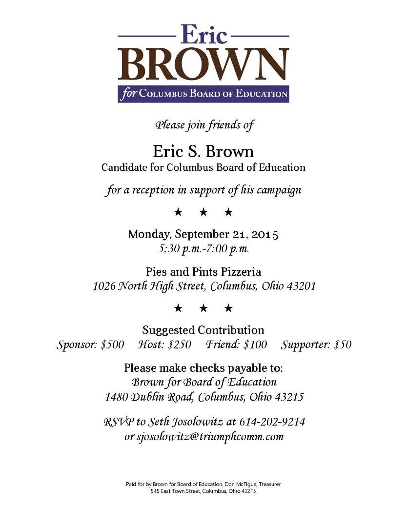 Please join us on September 21 at Pies and Pints in the Short North (Columbus) to support my campaign for Columbus School Board! If you can't attend, please consider sending a contribution!
You may contribute via PayPal he