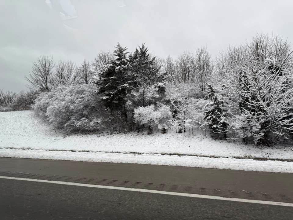 On a road trip with Katie and Rickey. Not a great day for it, but here in the middle of the day the roads are pretty clear in Cincinnati. We’re a long way from home and we still have a store to visit before we head North
