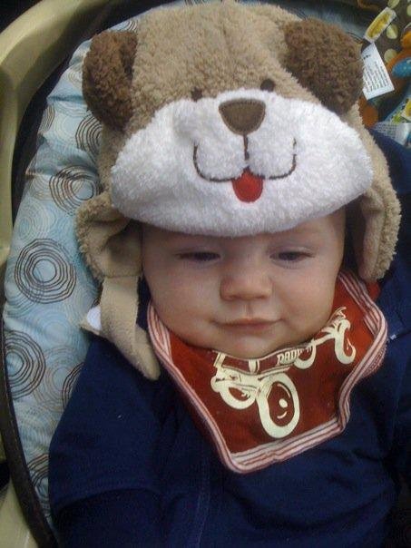 Here is my 4 1/2 month old grandson at a hockey game in Bridgeport CT