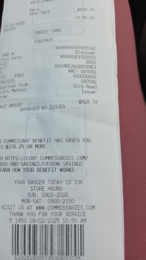 90 minutes in the Commissary and spent nearly 900 dollars. Glad I only come here
twice a year...but we're all set.