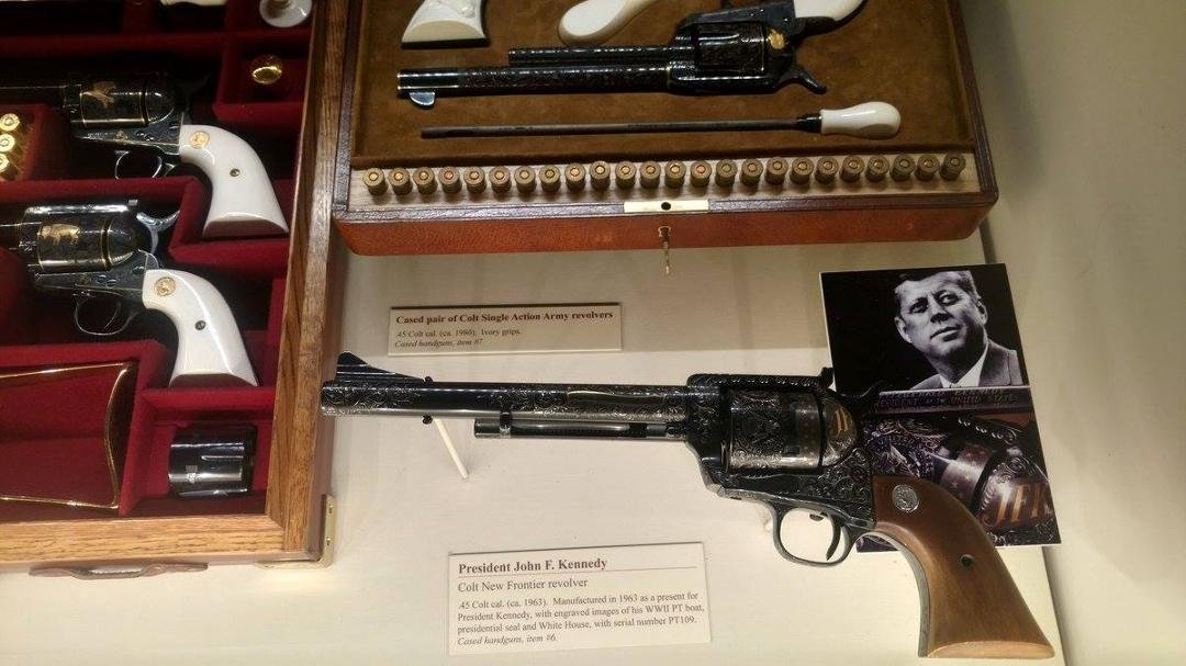 JFK'S Colt Revolver engraved with WWII PT Boat 109, and the Presidential Seal.