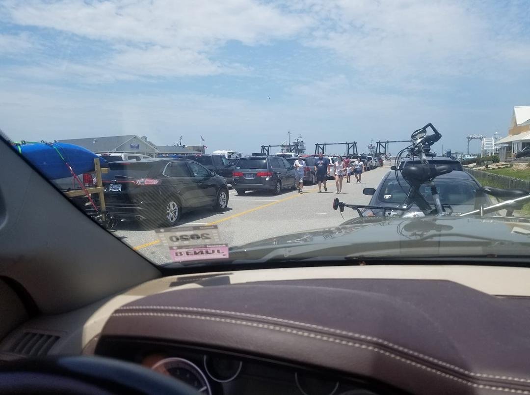 Finally got into the parking lot of the
ocracoke ferry I've never been stopped that on a main highway before it could take a while