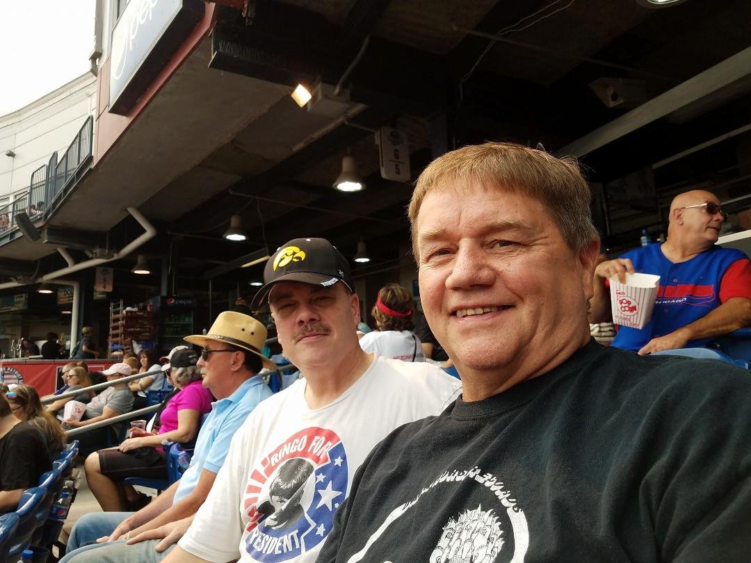 Tim De Neve and Tim Rodriguez hanging out at the ballpark. It was the first time we have been to a baseball game together. Go River Bandits! Davenport, Iowa. 09-04-2017.