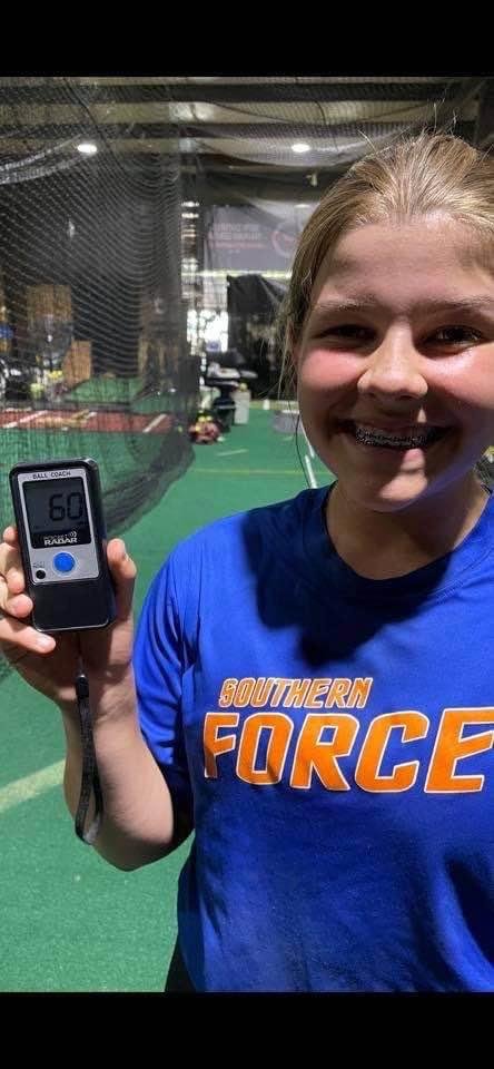 My great neice Carleigh clocked pitching at 60 miles an hour. Way to go!!!! I’m so proud of you ❤️⚾️