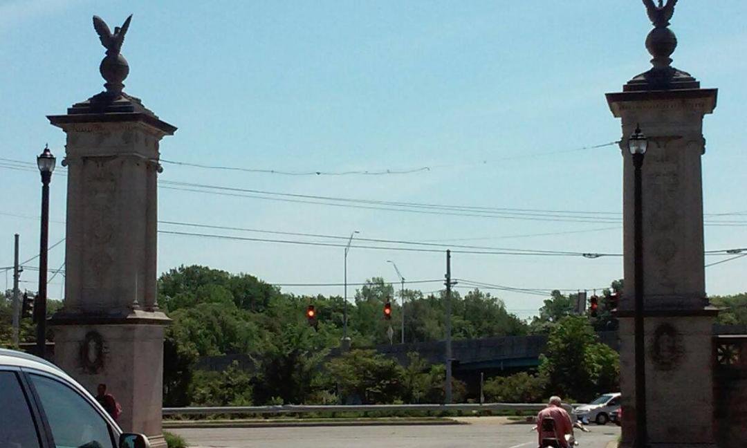 The main entrance to the grounds off of US 35. This portion will be soon closed to pedestrian traffic only as realignment with the highway will make this entrance no longer needed.