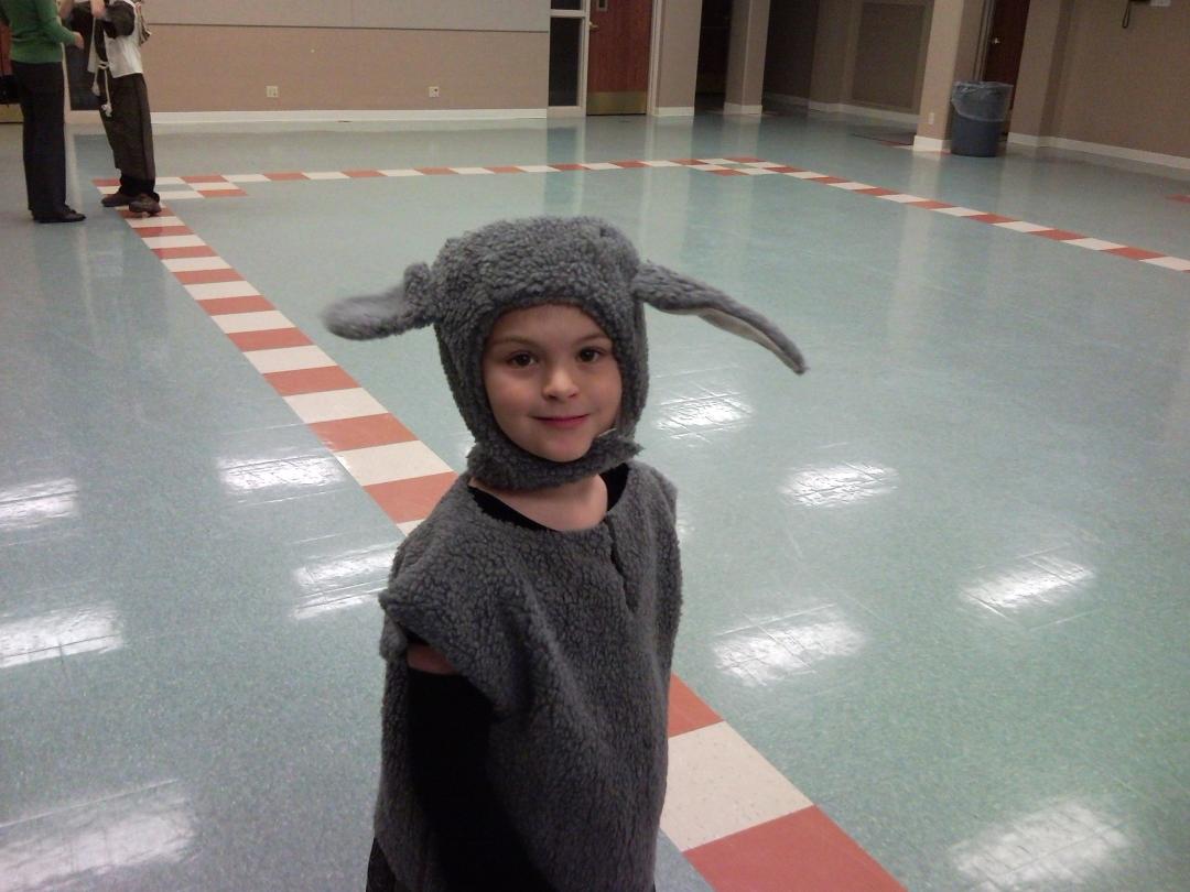 Kat is a sheep in the Christmas Eve pageant this year.