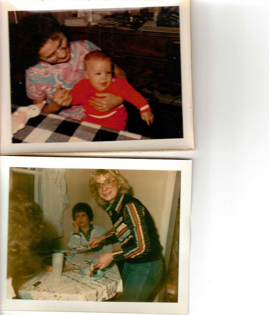 TOP TO BOTTOM : GRANDMA MORAN KOWATSCH HOLDING HER GRANDSON MICHAEL JOHN THOMAS CARLIN , NANCY JANE CARTER MORAN WITH SISTER MARY ELLEN DEMARCO MORAN...................MO