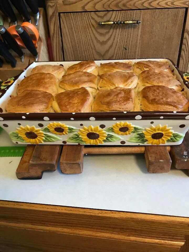 Supper is ready. Meatballs and biscuits and soup gravy