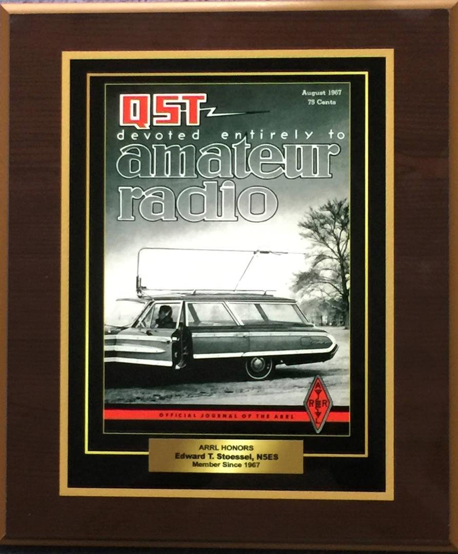 Here is my 50th anniversary plaque. It is the cover of the August, 1967 issue of QST.