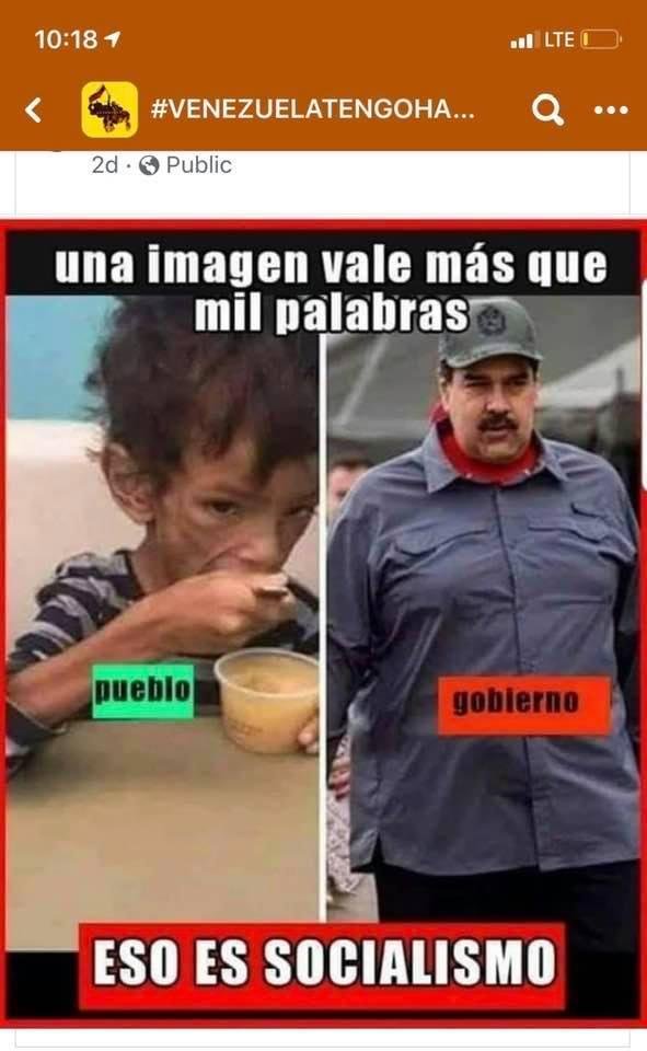 Here you go.  This photo is for All you people who don’t clearly understand Socialism. Pueblo means Everyone except the Government. Gobierno is the Government. Thank about it. Do we really want our Country to follow Venezue