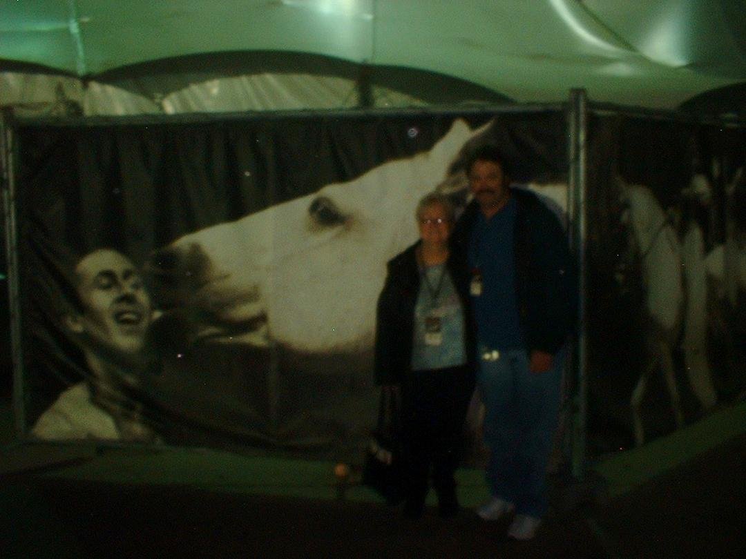 This is after the wonderful show, CAVALIA, last night. We couldn't take pictures inside. Wonderful,beautiful and smartl horses, acrobats and food. Met some very friendly people. Got to see the horses in their stalls after t