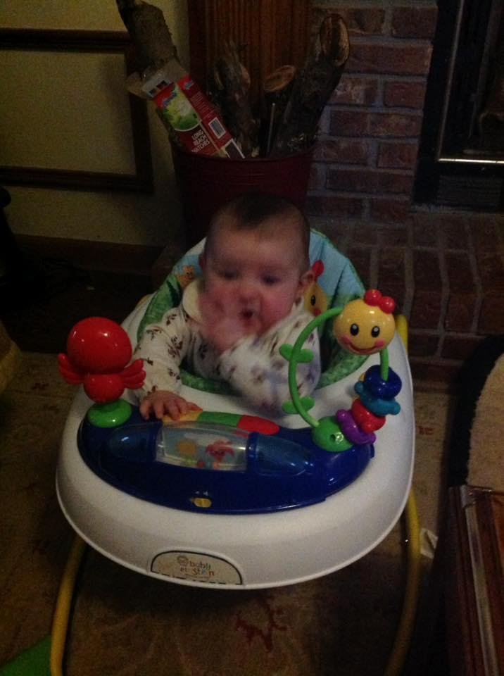 Willow comes for a visit and sits in her new walker!