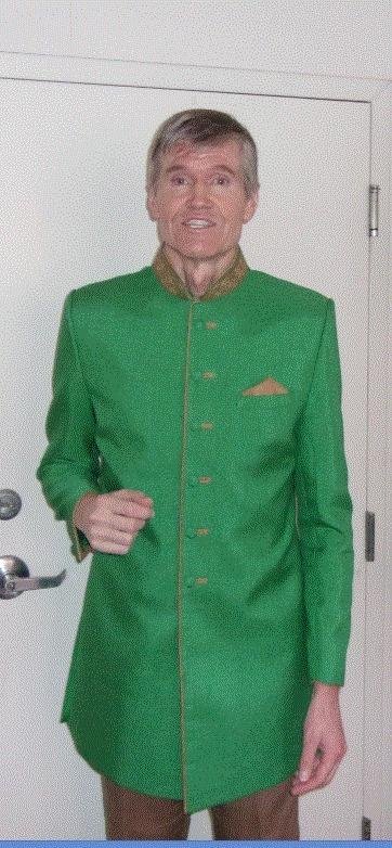 Wearing a custom-tailored jodhpuri suit made in India.