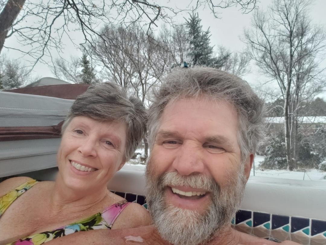 It's a beautiful snowy day for a hot tub.