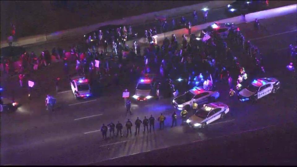 Protesters block 35 near downtown Dallas for verdict in Ferguson in Michael Brown shooting