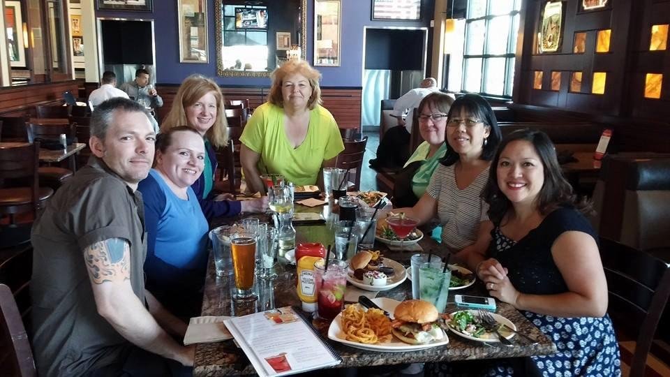 Having lunch at BJs with my awesome coworkers. We are celebrating our library move. All packed and ready for the move on Monday.