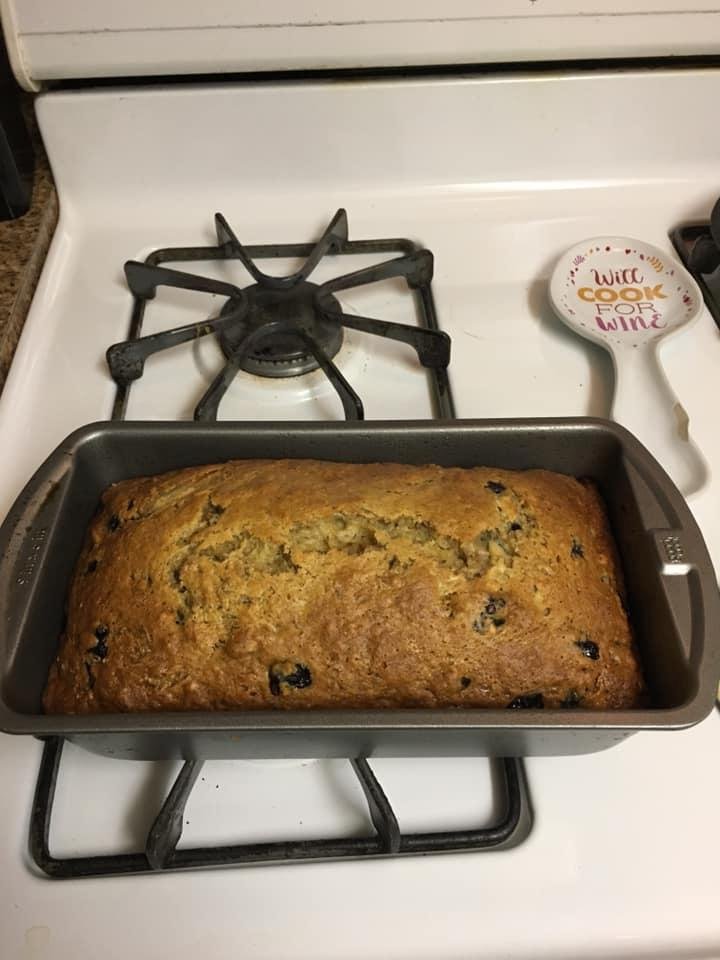 Ooo, Son Brian and family are coming tomorrow.
Banana Nut Bread, I add Blueberries.