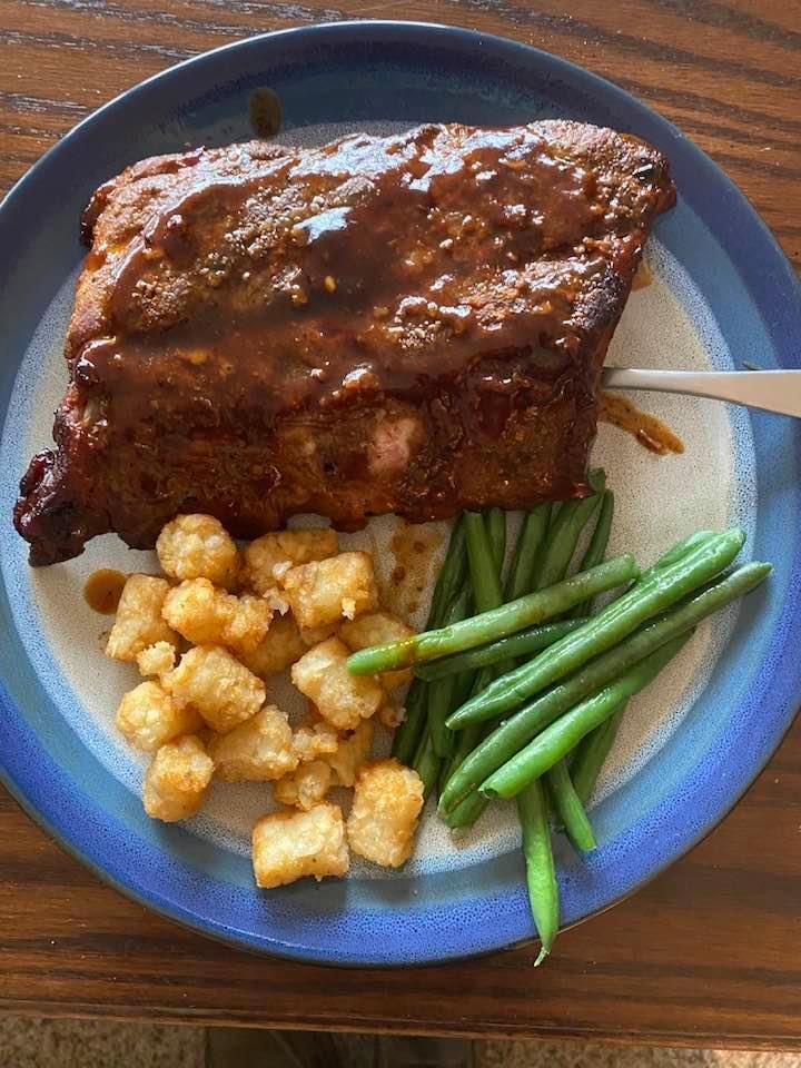 Paulie’s ribs my daughters side dishes. Life is good. Eating at home more than I ever have.