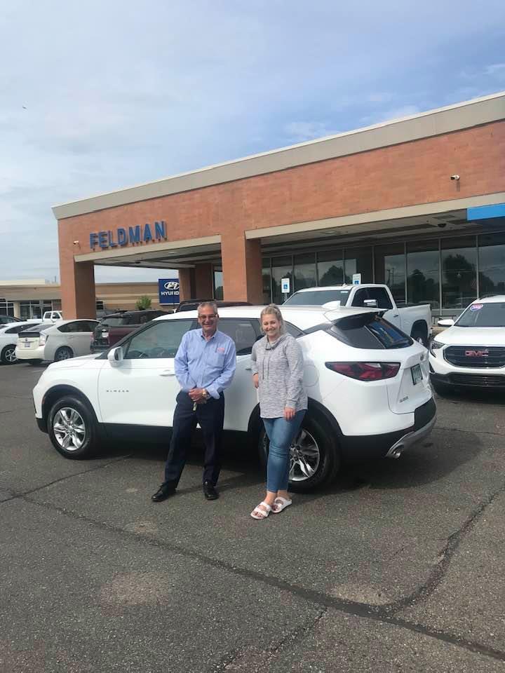 CONGRATS TO KATE PANKOWSKI ON HER PURCHASE OF A 2020 CHEVY BLAZER AND SPECIAL THANKS For being my first customer on my first day at Feldman Chevrolet of New Hudson & her continued business with me this is her third purchase