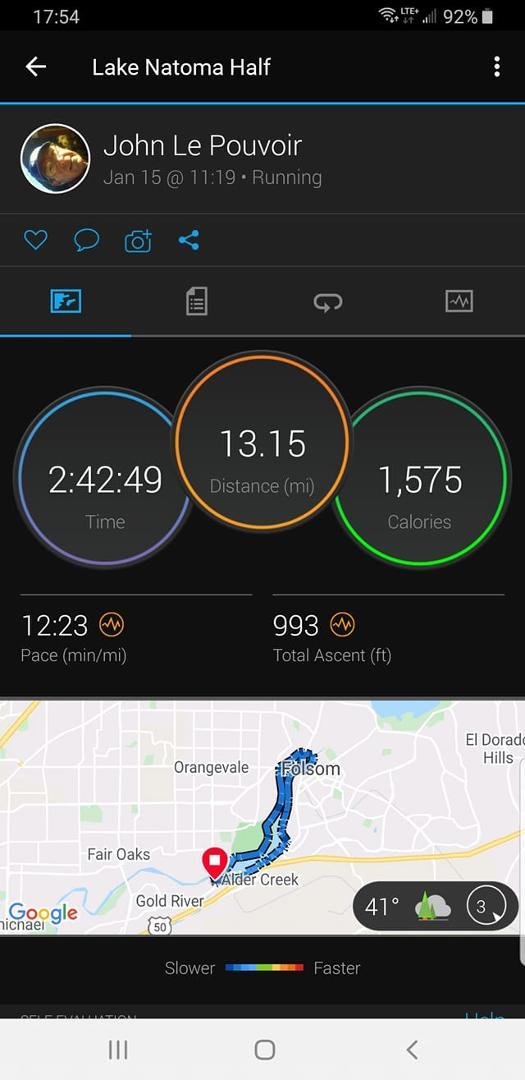 Got a nice 13.1 around Lake Natoma today!🏃‍♂️