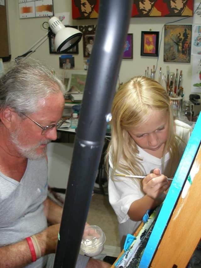 My nephew's daughter painting with me in my studio. I'm posting this now because my nephew stole $1200.00 from us and we will most likely never see her again! So sad . . . . .