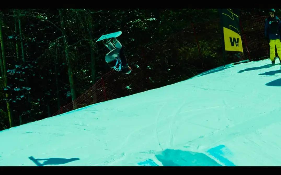 Naomi landing her back 540 in slopestyle at Nationals on Copper Mountain, Colorado.