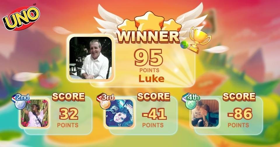 Luke won a game of UNO! Congrats!