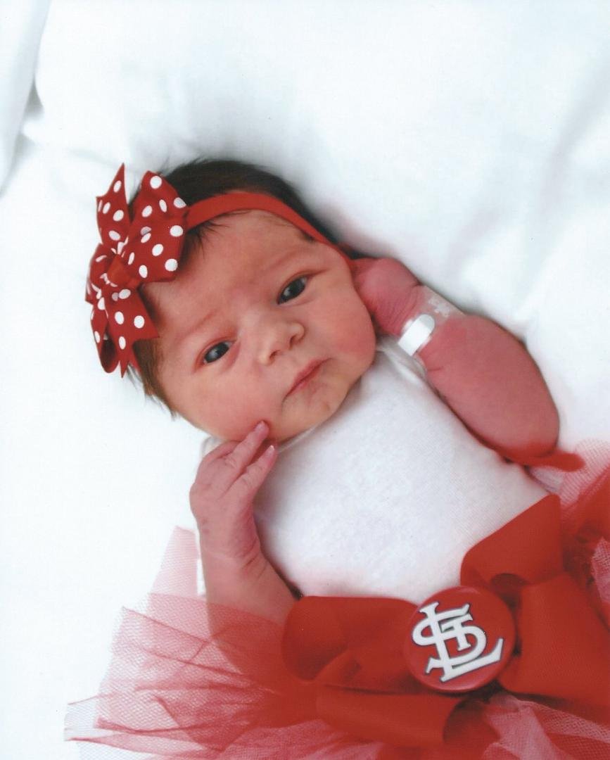 Introducing St. Louis Cardinals newest fan. My great Granddaughter Marlee .No bad looking for just a few hours old. old.