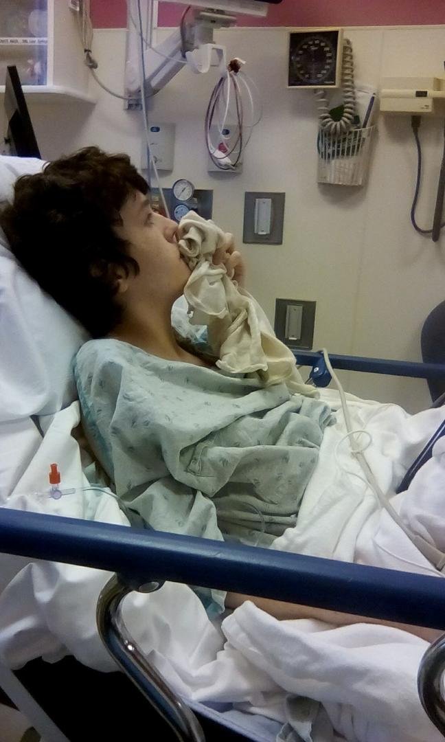 Out of surgery. Chest hurts.