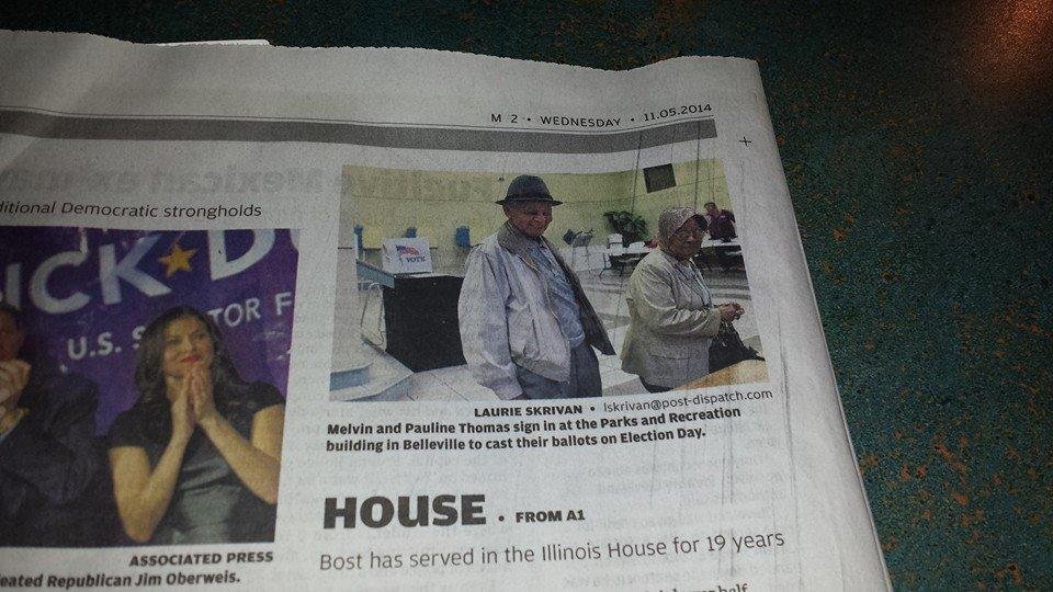 Look who made it to the St Louis Post Dispatch, my Mother and Father. Their vote was counted.