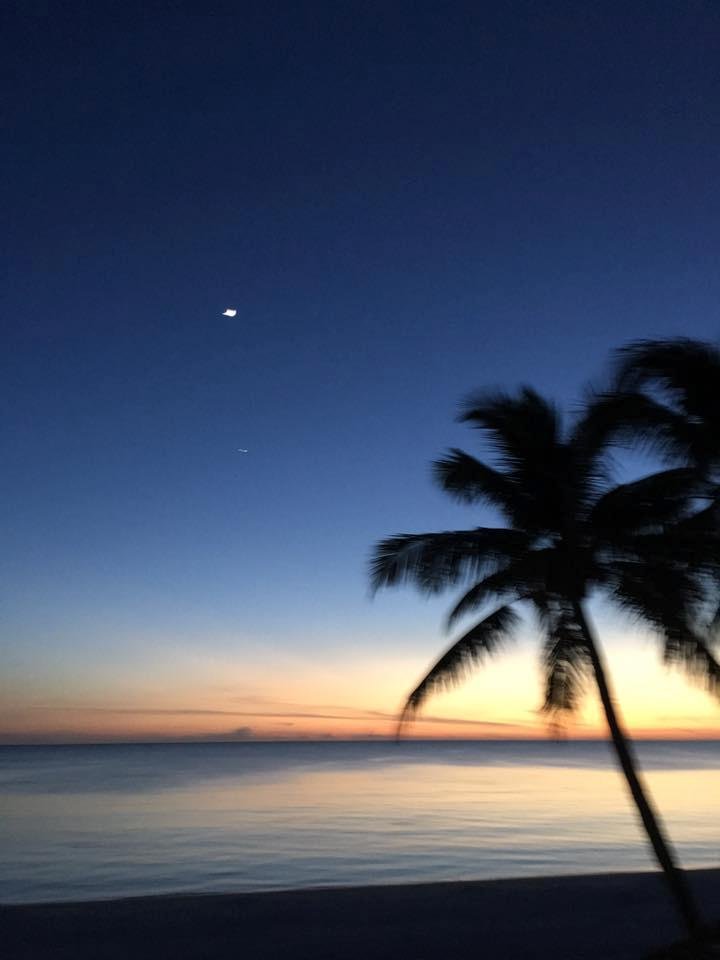 The moon and the sunset.