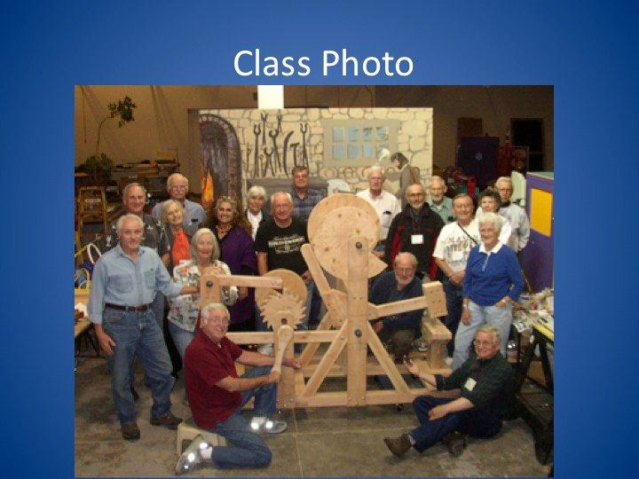 Leonardo's Cam-Hammer, designed and built by OLLI class, Oct. 2010, now on display at the ScienceWorks in Ashland.