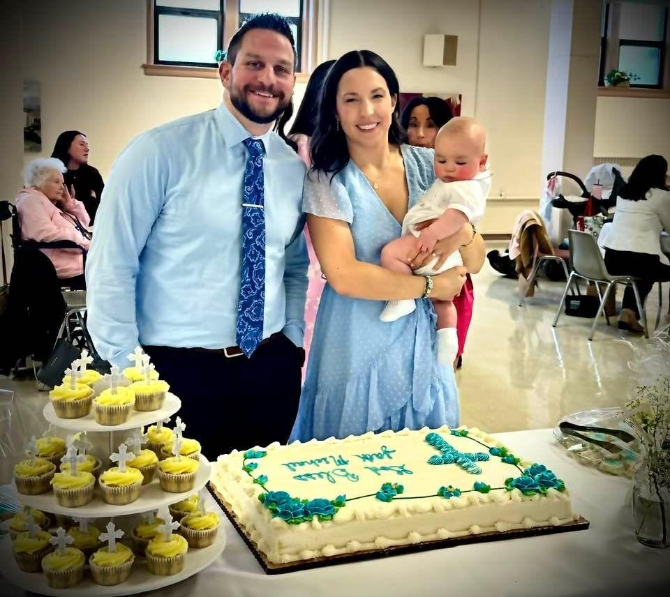 I had the honor of baptizing my grandson Jack Michael O'Boyle yesterday.  Shown here with his mom and dad, my son Jim and his wife Kim.