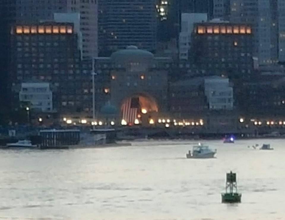 Happy Birthday America Rowes Wharf 
            from Boston Harbor