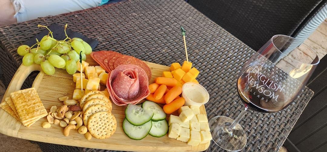 A glass and some nibbles