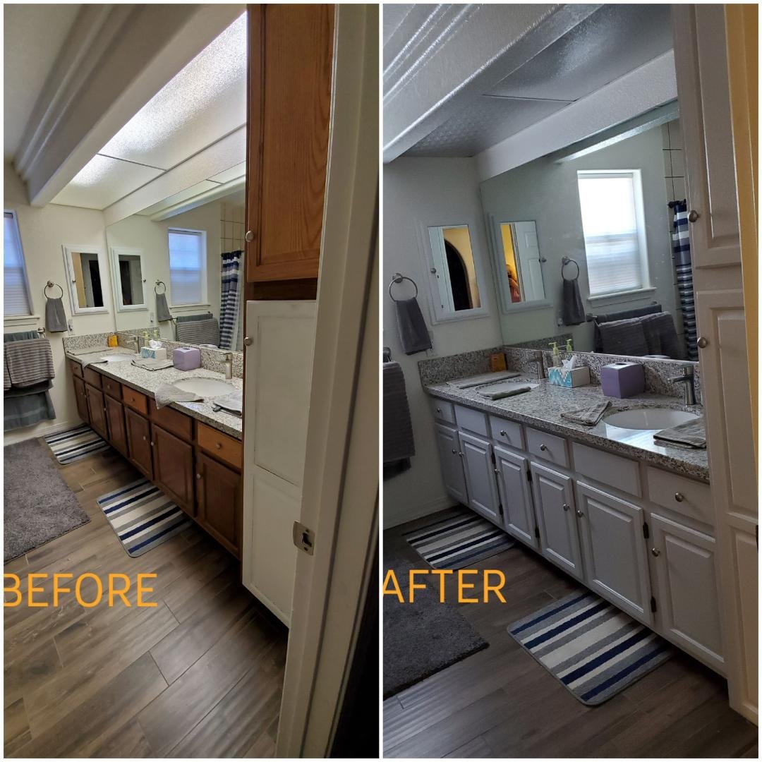 Before & After pictures of Extra Bathroom .. ❤ Thank you Jerry you did a great job.. what a difference with a little paint.