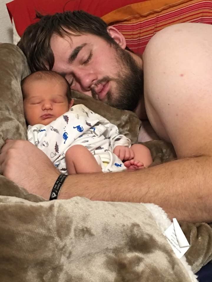 My precious great grandson sleeping with his daddy.