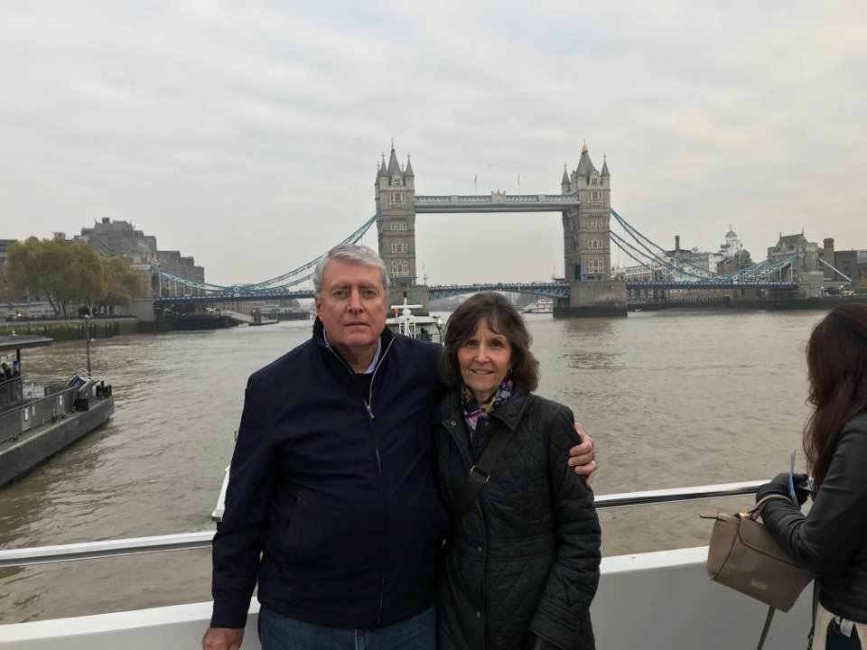 Loving London as we cruise down the Thames with the London Tower Bridge in the background!