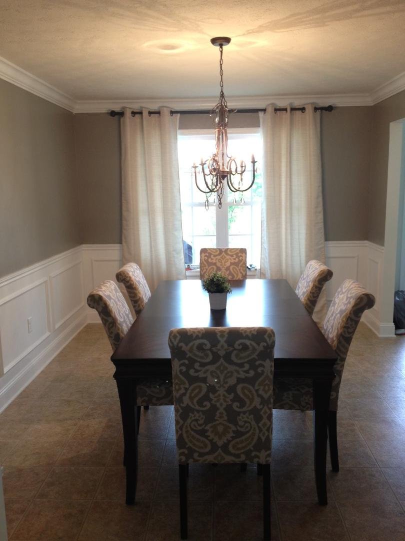 Finished work on Lauren and Chris's dining room today. Installed crown molding, chair rail molding, and picture frame molding.