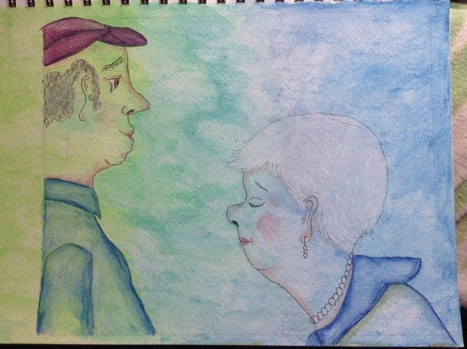 Their First Kiss by Janet C. Fish
I finished this last night. I totally enjoyed doing this. It wasn't to sooth my ravaged soul, but was simply something fun and felt so good to draw.