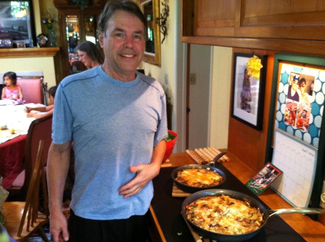Ralph prepares frittatas at Alan's home for Easter brunch
