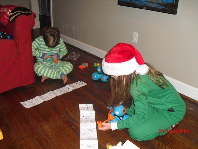 Riley and Caeden learning to program their Robots together!