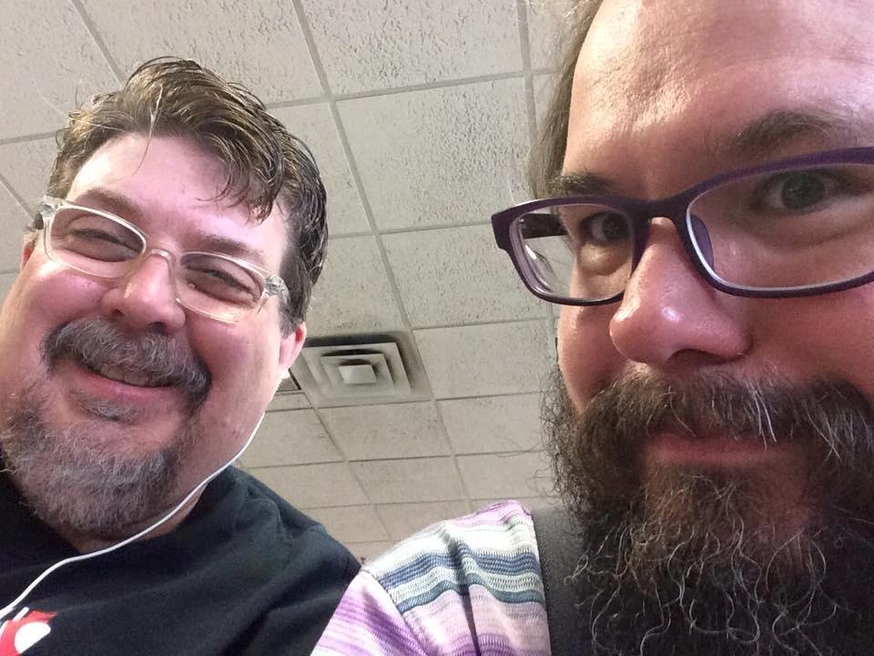 Randy and I waiting in flight to New Hampshire.